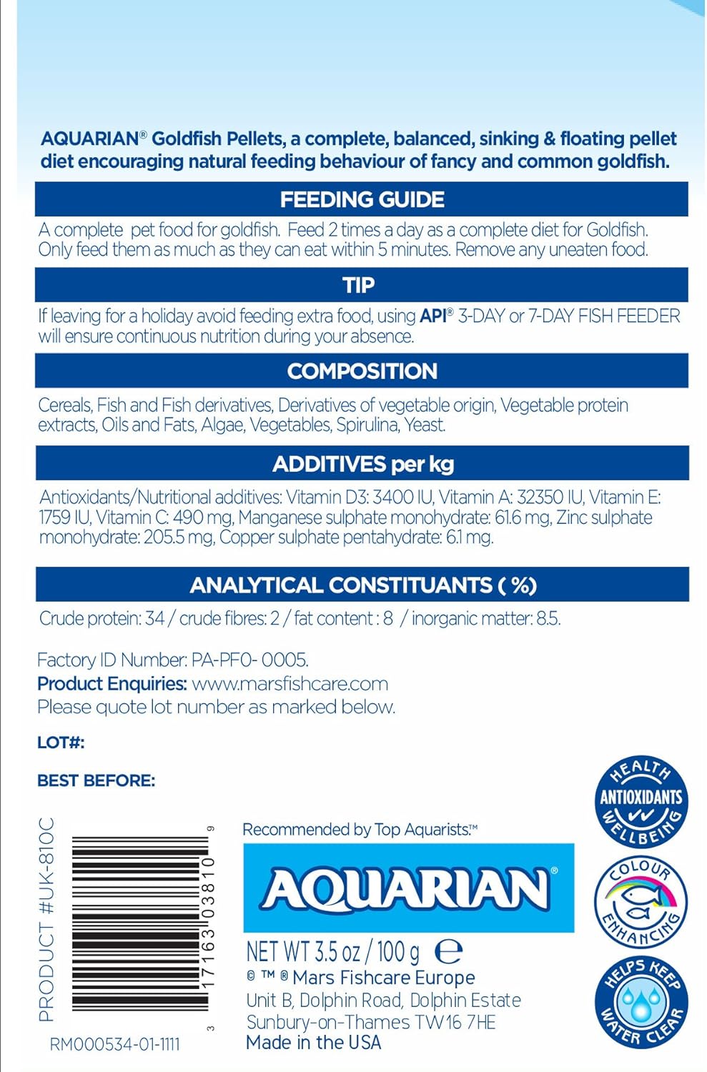 aquarian goldfish pellets