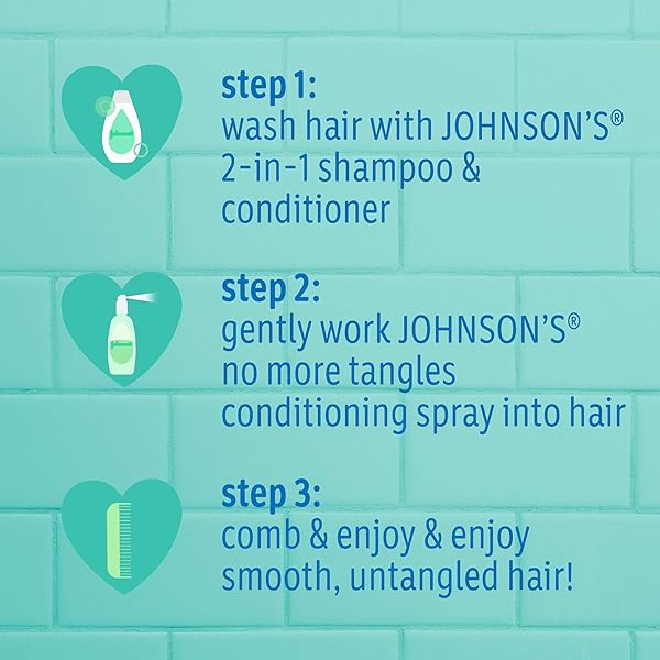 JOHNSON’S KIDS NO MORE TANGLES 2-IN-1 DETANGLING SHAMPOO & CONDITIONER FOR KIDS & TODDLERS, GENTLE & NO MORE TEARS, HYPOALLERGENIC & FREE OF PARABENS, SULFATES & DYES 20.3 FL. OZ