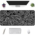 Desk Mat,Large Gaming Mouse Pad 35''×15.6'' XXL Extended Mouse Pad Mat Desk Pad with Non-Slip Base Mousepad for Computer,Office,Keyboard and Laptop - Topographic Black and White