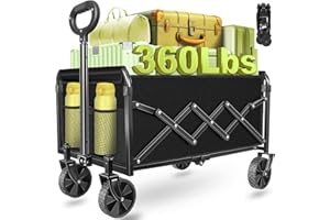 MICIEITIE Wagons Carts Foldable - 360Lbs Collapsible Folding Wagon - Wagon Cart with Wheels Portable for Sports, Camping, Storage, Travel, Shopping