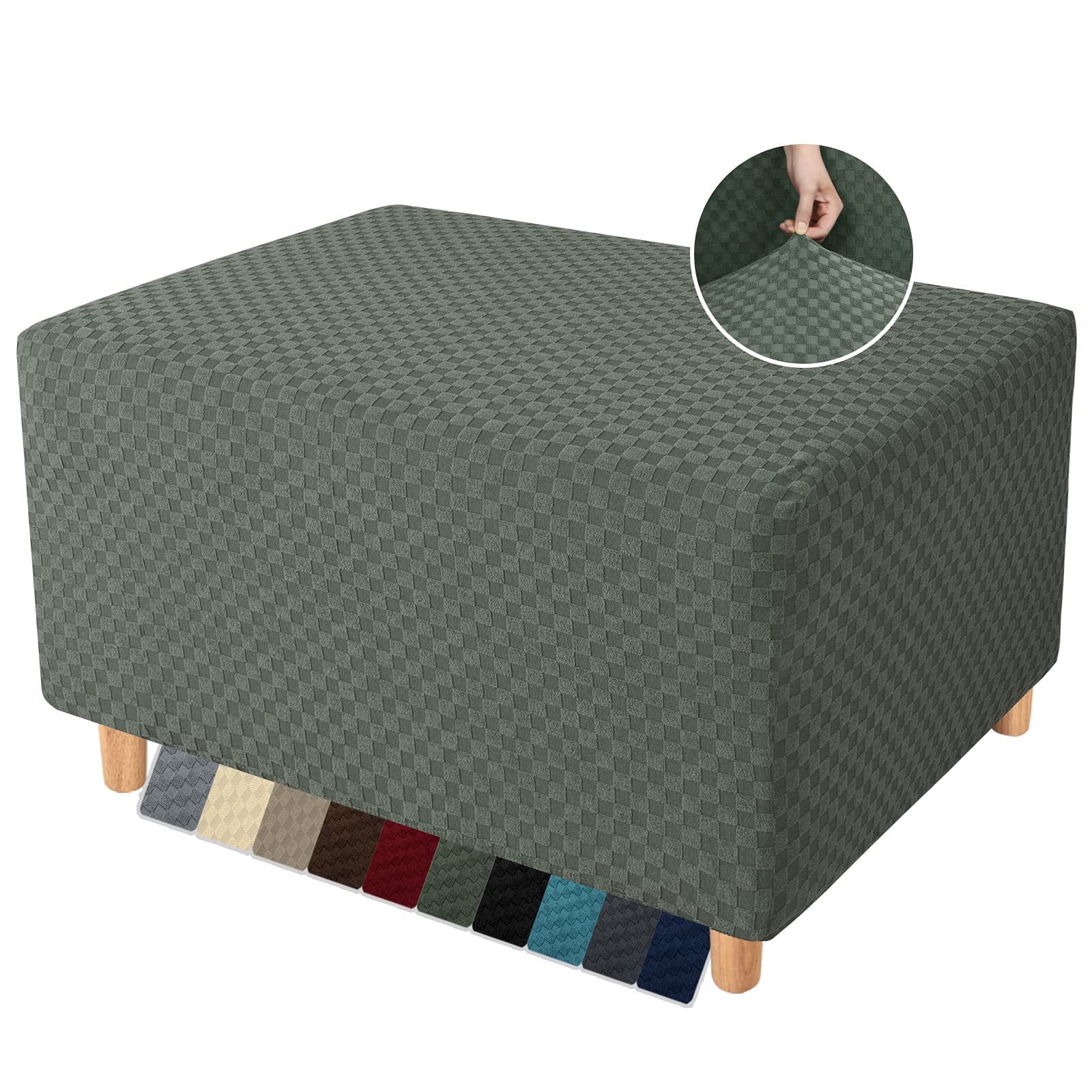 Photo 1 of YEMYHOM Ottoman Cover Latest Jacquard Design High Stretch Folding Storage Footstool Protector Rectangle Removable Slipcover (Ottoman Large, Army Green)