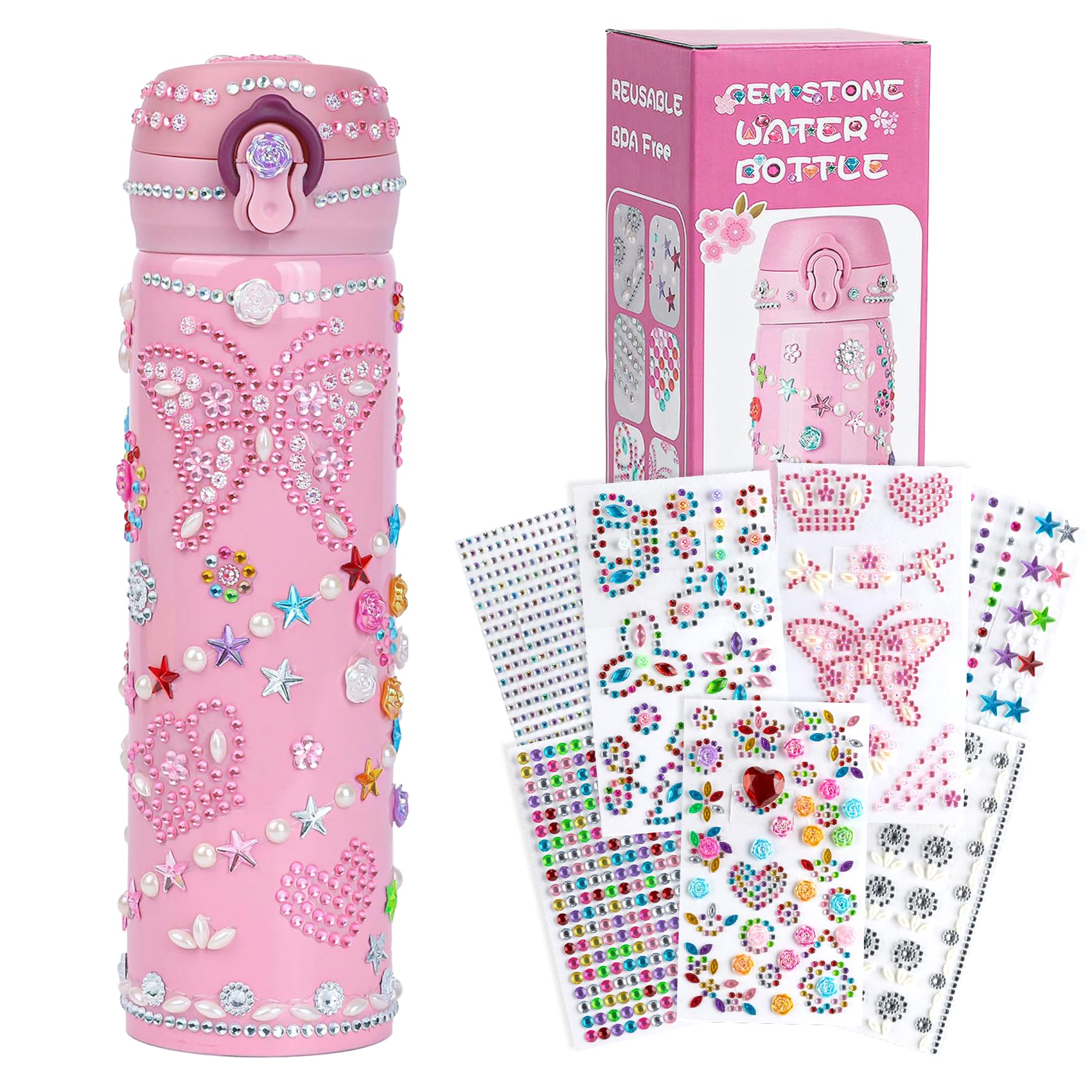 Fenreen Gifts for Girls, Decorate Personalize Your Own Water Bottles for Girls, Art Supplies for Teens Girl Arts and Crafts Kit for Kids Birthday Girl DIY Gift Ideas Easter Basket Stuffers for Kids