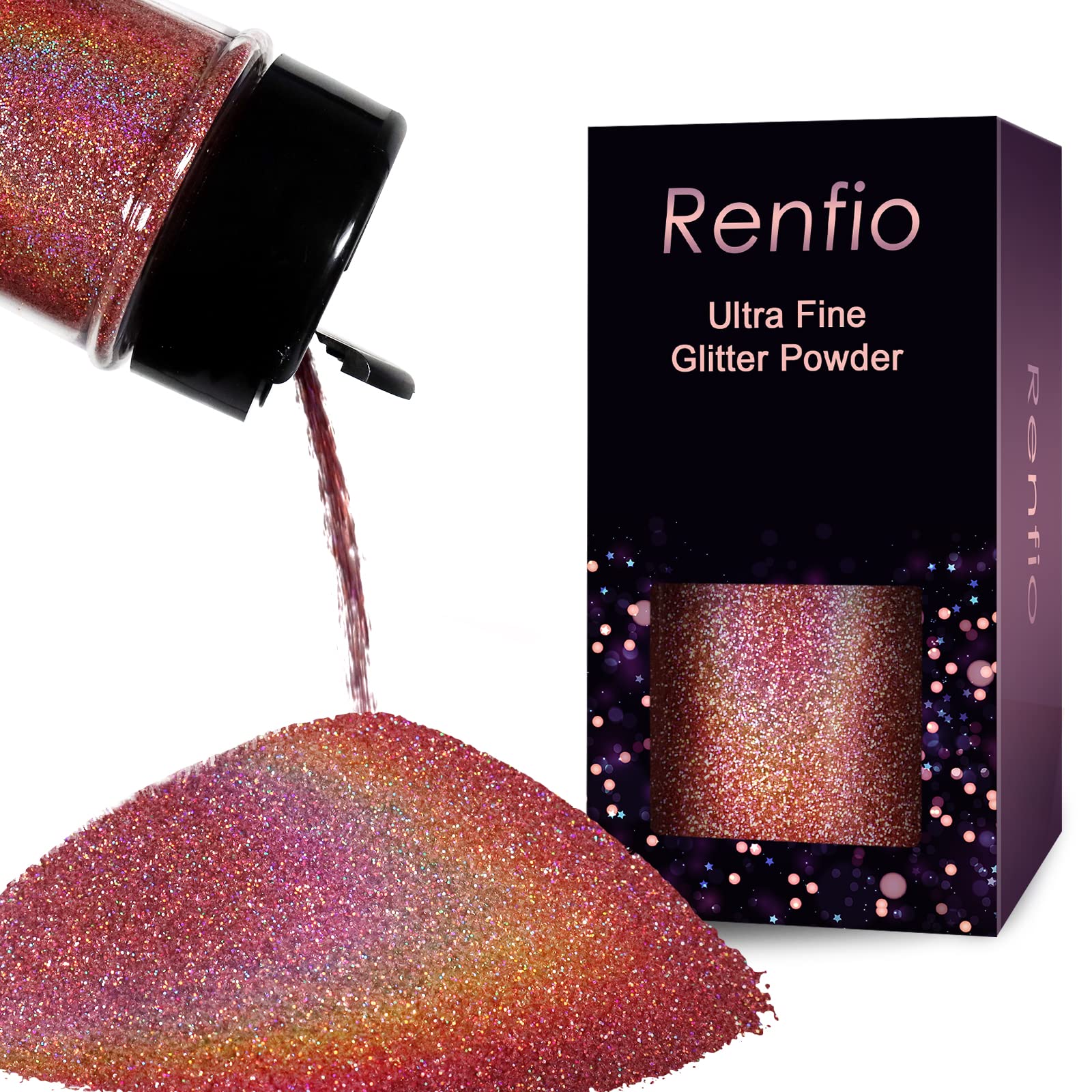 Renfio Holographic Ultra Fine Glitter Powder Metallic Resin Glitter 2.11 Oz (60g) PET Flakes Crafts Sequins 1/128" 0.008" 0.2mm Epoxy Chips Flakes for Tumblers Slime - Laser Dark Pink