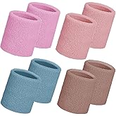 WILLBOND 8 Pack Wrist Sweatbands Sports Wristbands Tennis Sweatbands Neon 80s Thick Cotton Gymnastics Sweat Band International Sports Athletic Wristband for Men Women Party Supplies