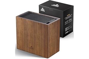 ENOKING XXL Acacia Wood Universal Knife Holder with Slots – Safe, Space-Saving Kitchen Knife Block with Blade-Protecting Slot