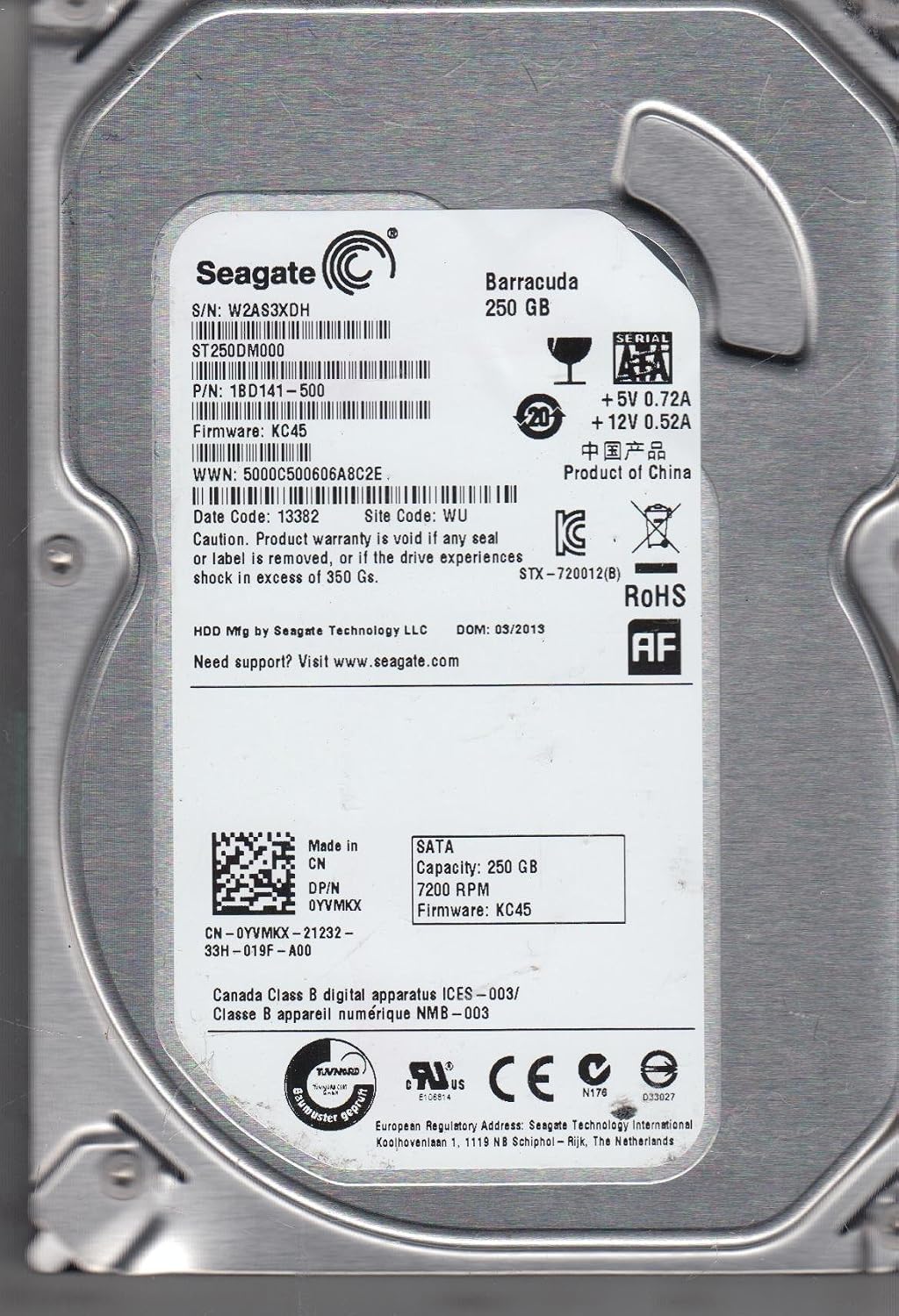 Disque Dur HDD Seagate 250GB SATA 3.5" - Pour Tour PC De Bureau - Occasion, Testé Fonctionnel