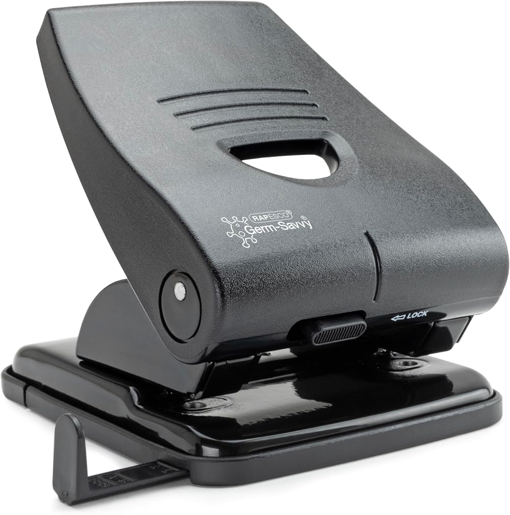 Rapesco PF835PB2 Germ-Savvy Antibacterial 40-Sheet 2-Hole Punch Black