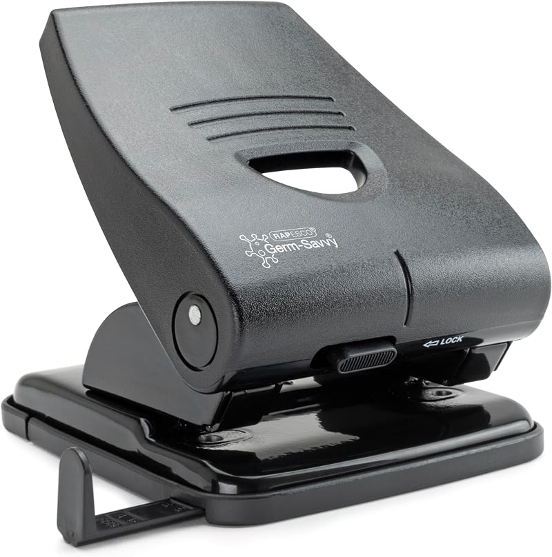 Rapesco PF835PB2 Germ-Savvy Antibacterial 40-Sheet 2-Hole Punch Black