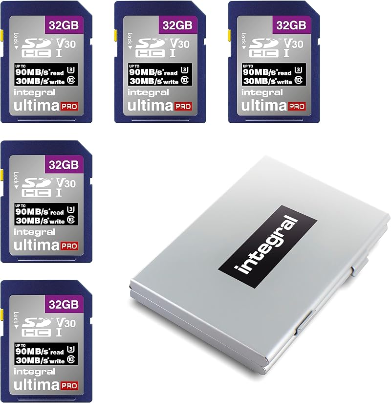 Integral 32GB SD Card in 6 Slot Protective Metal Case 90MB/s Read 30MB/s Write