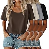 Ficerd 4 Pack Women's Scoop Neck Loose Fit T Shirts Basic Casual Short Sleeve Tops Soft Layer Summer Tees