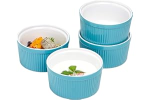Bruntmor 12 Oz Ramekins Teal Ceramic Ramekins Set of 4, 12 Ounces Teal Ramekins. Perfect Baking Dishes for Oven, Popcorn Bowl Baking Set, Ceramic Serving Bowls.