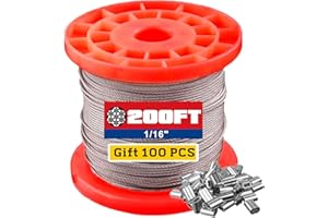 WIROPE DEPOT Wire Rope 304 Stainless Steel Wire Cable, 1/16 Inch for Outdoor Light Guide Wire,String Lights,Clotheslines(200ft)