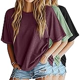 Riyiper 3 Pack Womens Oversized T Shirts | Baggy, Summer Tees, Lounge, Loose Fit, Soft, Dolman Half Sleeve, Crew Neck, Basic Tops, Lightweight, Casual, Comfortable