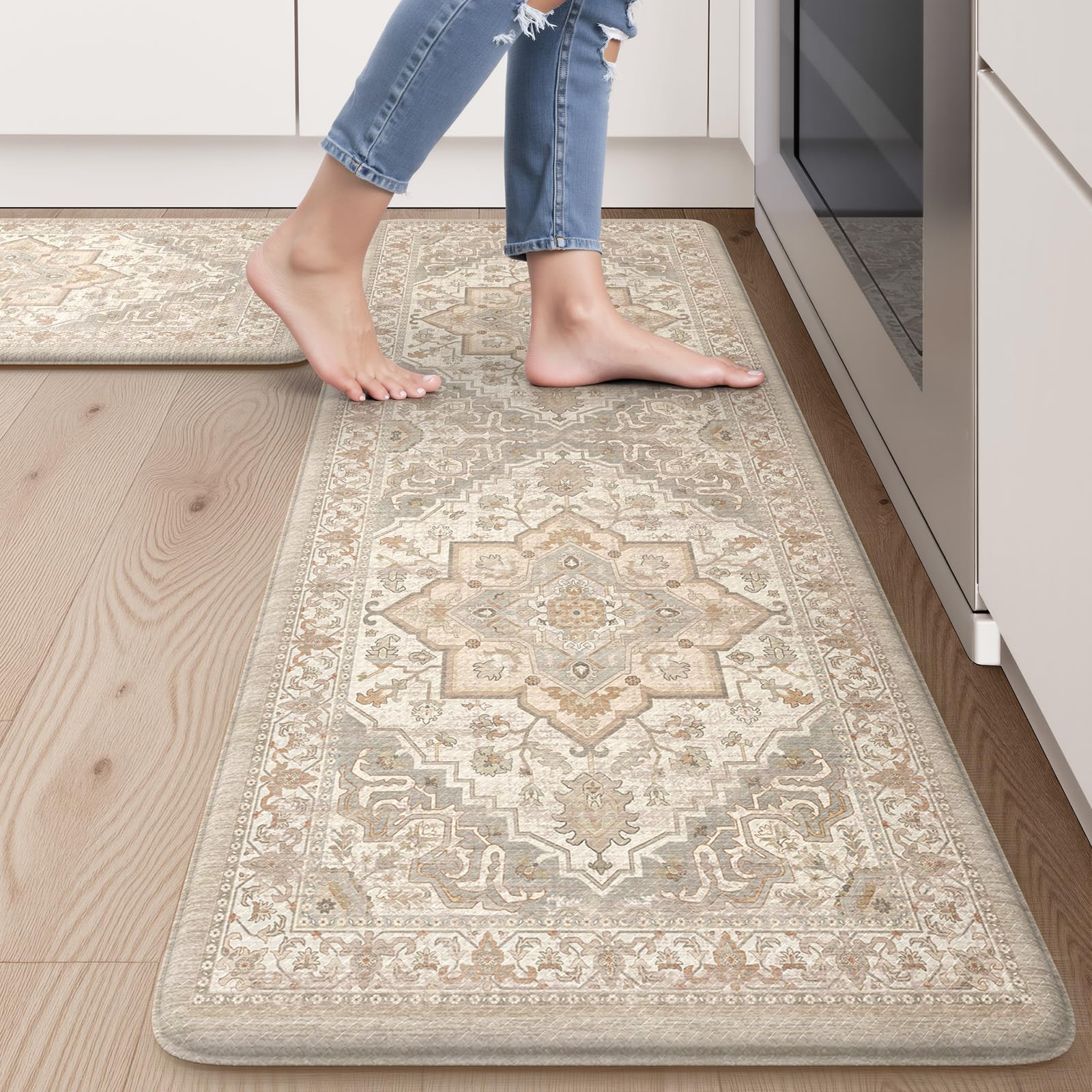 Photo 1 of Sungea Anti Fatigue Mats, Padded Kitchen Floor Mats, 2Pcs Kitchen Rugs for Floor, Waterproof Non-Slip Kitchen Cushioned, Comfort Standing Desk Rug for Office, Sink (Light Grey)