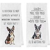 Geqtt Boston Terrier Dish Towels Set - Decorative Waffle Weave Kitchen Hand Tea Towels, Funny Gift (1624 Inches, Set of 2)