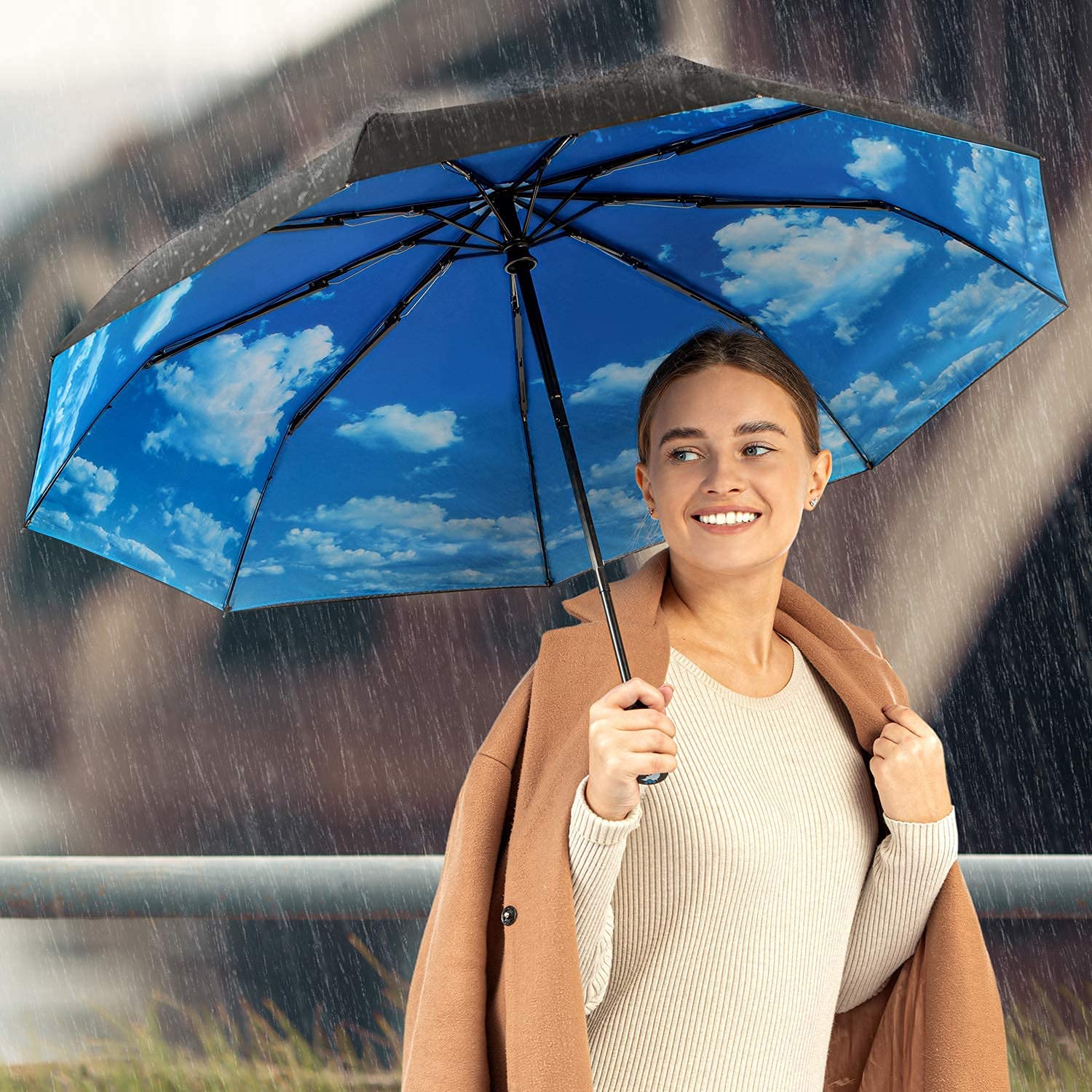 Repel Umbrella The Original Portable Travel Umbrella - Umbrellas for Rain Windproof, Strong Compact Umbrella for Wind and Rain - Perfect For On-the-Go