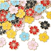 KitBeads 100pcs Colorful Cherry Blossom Charms Enamel Blossom Flower Charm for Jewelry Making Bracelets Necklace Bulk