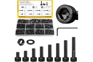 Fgruh 750PCS M3 Screws Assortment Kit, M3x6/8/10/12/16/20/25/30 mm Hex Socket Head Bolts, Nuts & Washers Assorted Set - 12.9 Alloy Steel Black Zinc Plated M3 Screw for 3D Printer,DIY