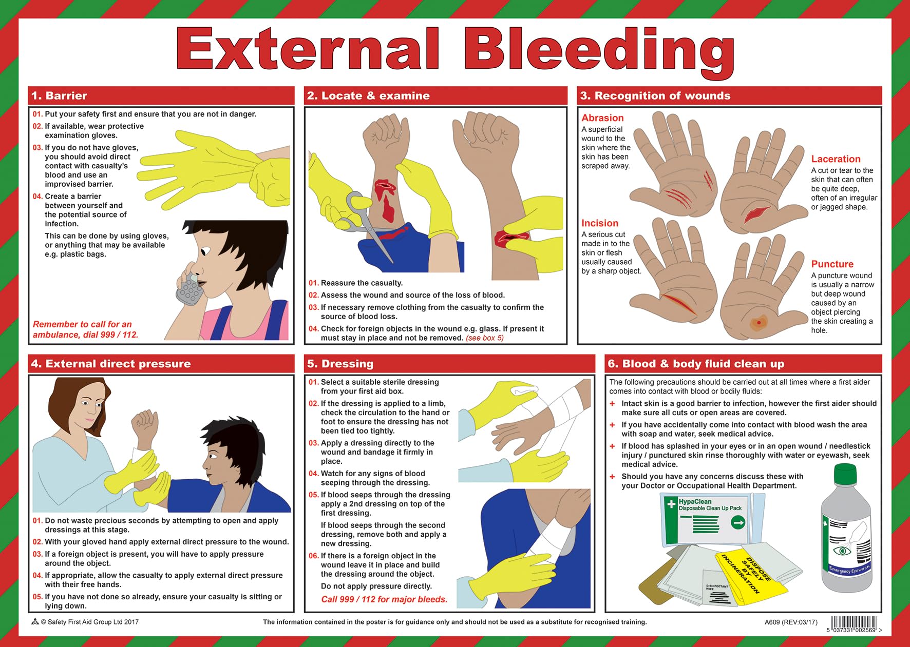 Safety First Aid Group External Bleeding A2 Poster, Laminated