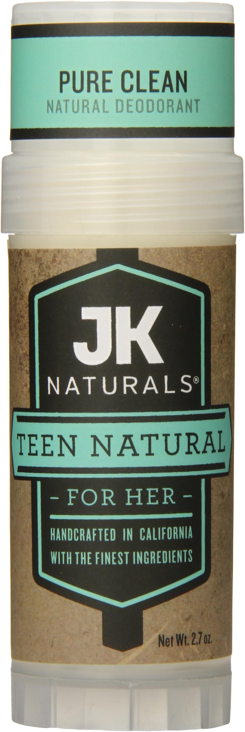 JK Naturals Natural Deodorant Teen Natural for Her, Pure Clean, 2.7 Ounce