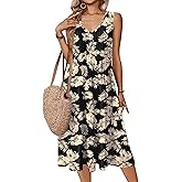 Zeagoo Women Summer Casual Dresses 2026 Sleeveless Midi Pleated Tank Sundress with Pockets V Neck A Line Swing Tshirt Dress