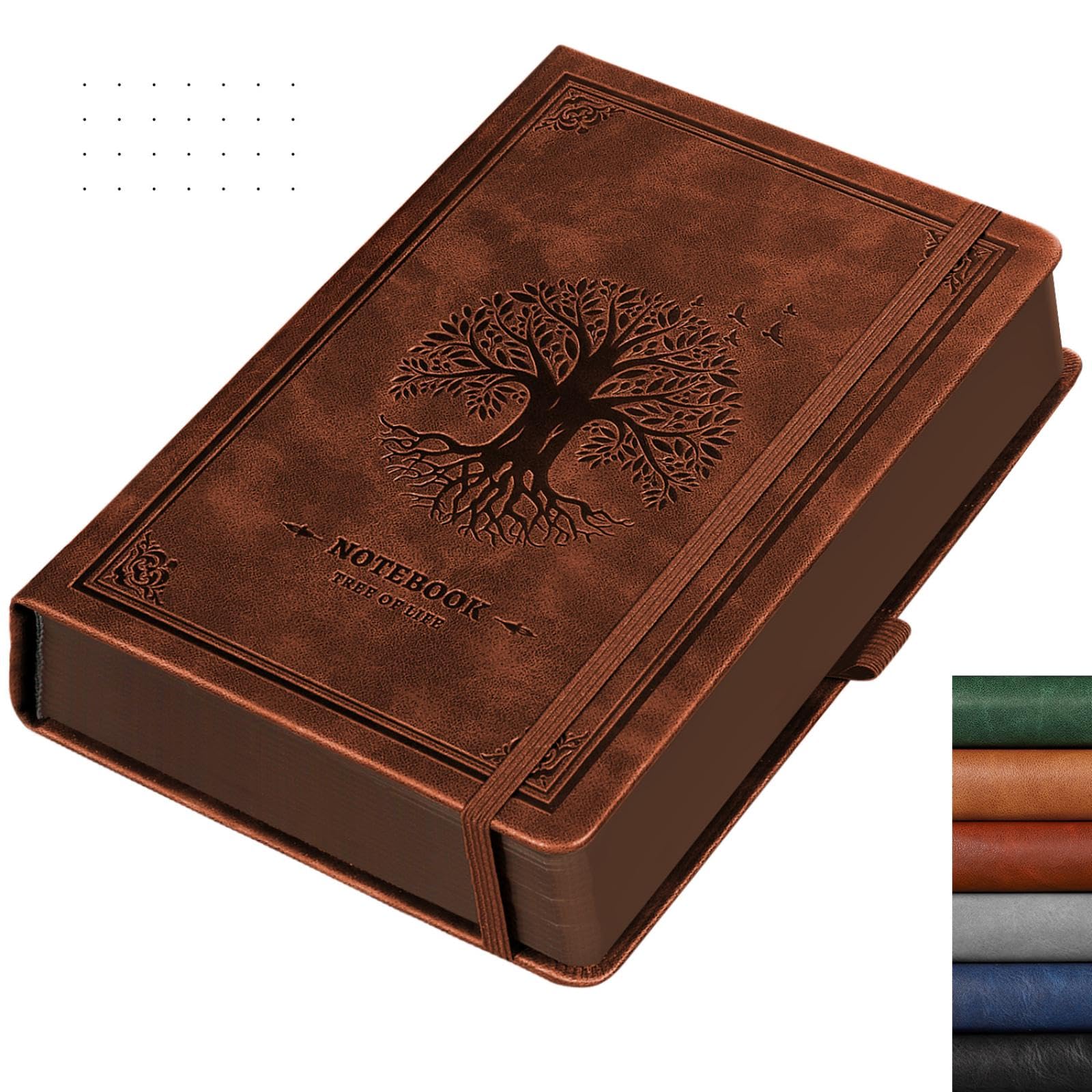 RETTACY A5 Dotted Journal Notebook, Hardcover Leather Bullet Dot Grid Journal, 320 Pages for Writing, Inner Pocket, Premium Paper, for Women Men Note-taking, Doodling,14.5 x 21cm-Browm