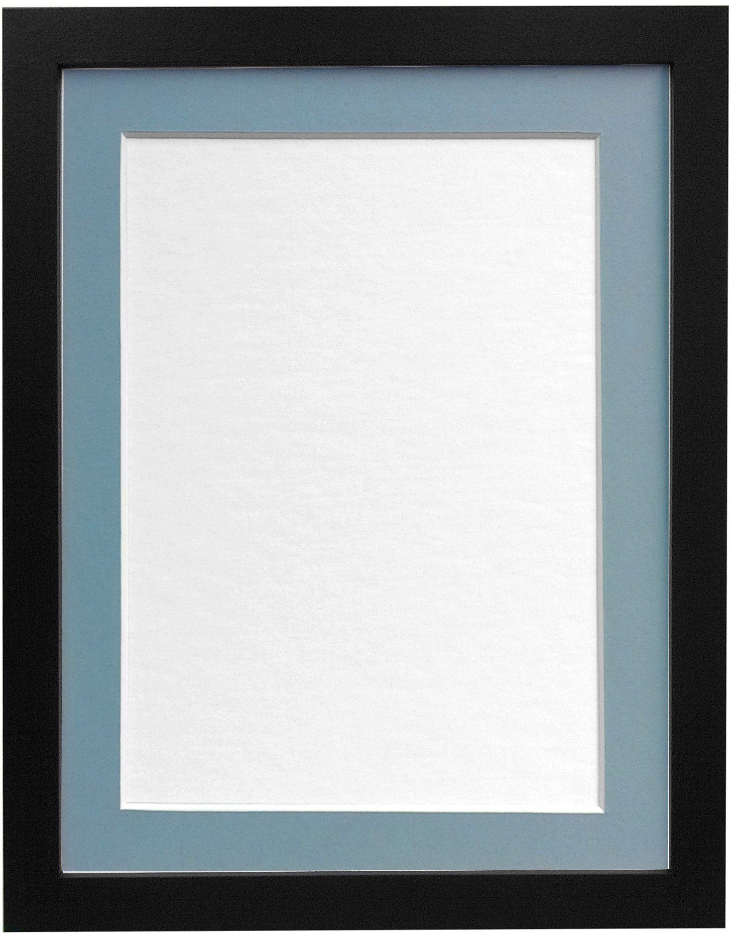 FRAMES BY POST 25mm wide H7 Black Picture Photo Frame with Light Blue Grey Mount 14"x11" for Pic Size 10"x8"