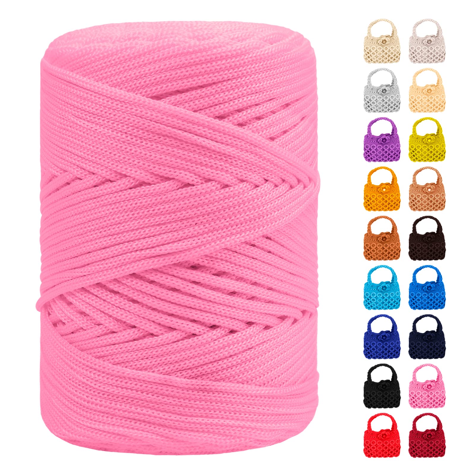 LEREATI Polyester Macrame Cord 3mm for Crocheting, 170m Braided Macrame Rope Polypropylene Cord Crochet Bag Cord, Polyester Macrame Yarn for Basket Bags DIY Crafts Home Decoration (Bright Pink)