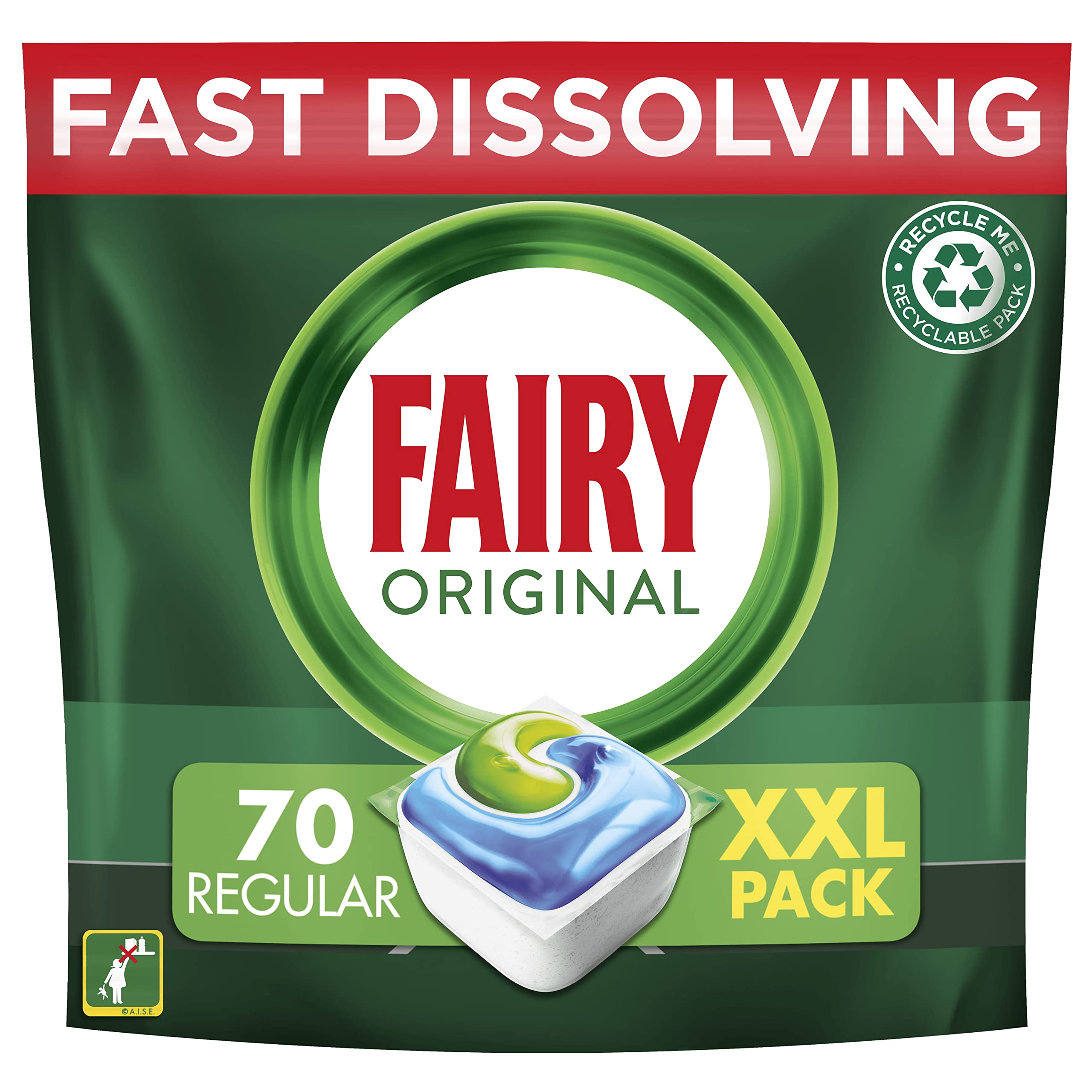 Fairy All-In-1 Dishwasher Tablets Bulk, 70 Tablets, Original, XXL Pack, Effective Even On Dried-On Grease