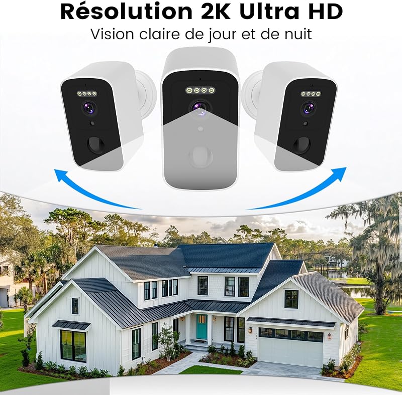Caméra de Surveillance sans Fil Extérieur-Stockage Cloud Gratuit,Support Magnétique Caméra de Surveillance Extérieur 5GHz&2,4GHz WiFi,Détection Personnes/Mouvements,Vision nocturne couleur par IA,IP66