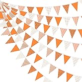 32Ft Orange Stripe Dot Triangle Flag Fabric Banner Cotton Pennant Garland Bunting Streamer for Fall Decor Autumn Wedding Birthday Party Thanksgiving Day Home Nursery Outdoor Garden Hanging Decoration