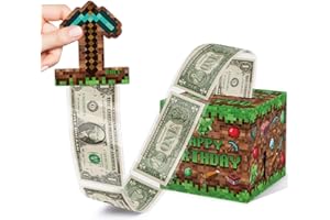AZBUK Surprise Money Box Gift Pull for Game Lover- Pixel Game Happy Birthday Money Box for Cash Gift Set Included Happy Birthday Card and 35 Pcs Transparent Bags, Fun Birthday Gift for Women Men