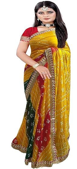 Mine choice women's rajasthani bandhani print art silk saree with blouse peice