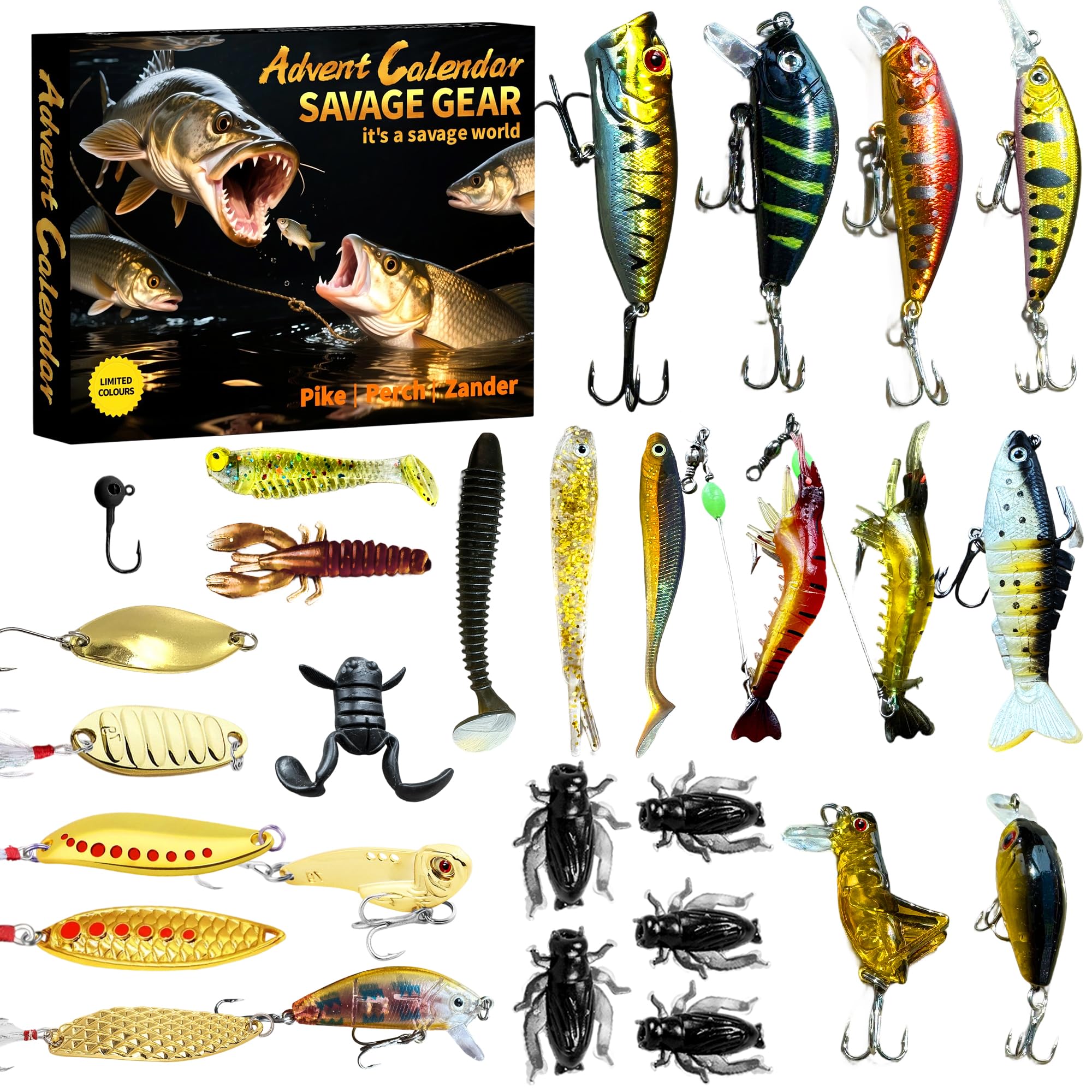 KYEVIS Fishing Advent Calendar 2025-24 Day Countdown with Fishing Lures Tackle Set, Christmas Fish Bait Gift for Men Women Teens Dad Grandpa Brother Boyfriend Anglers