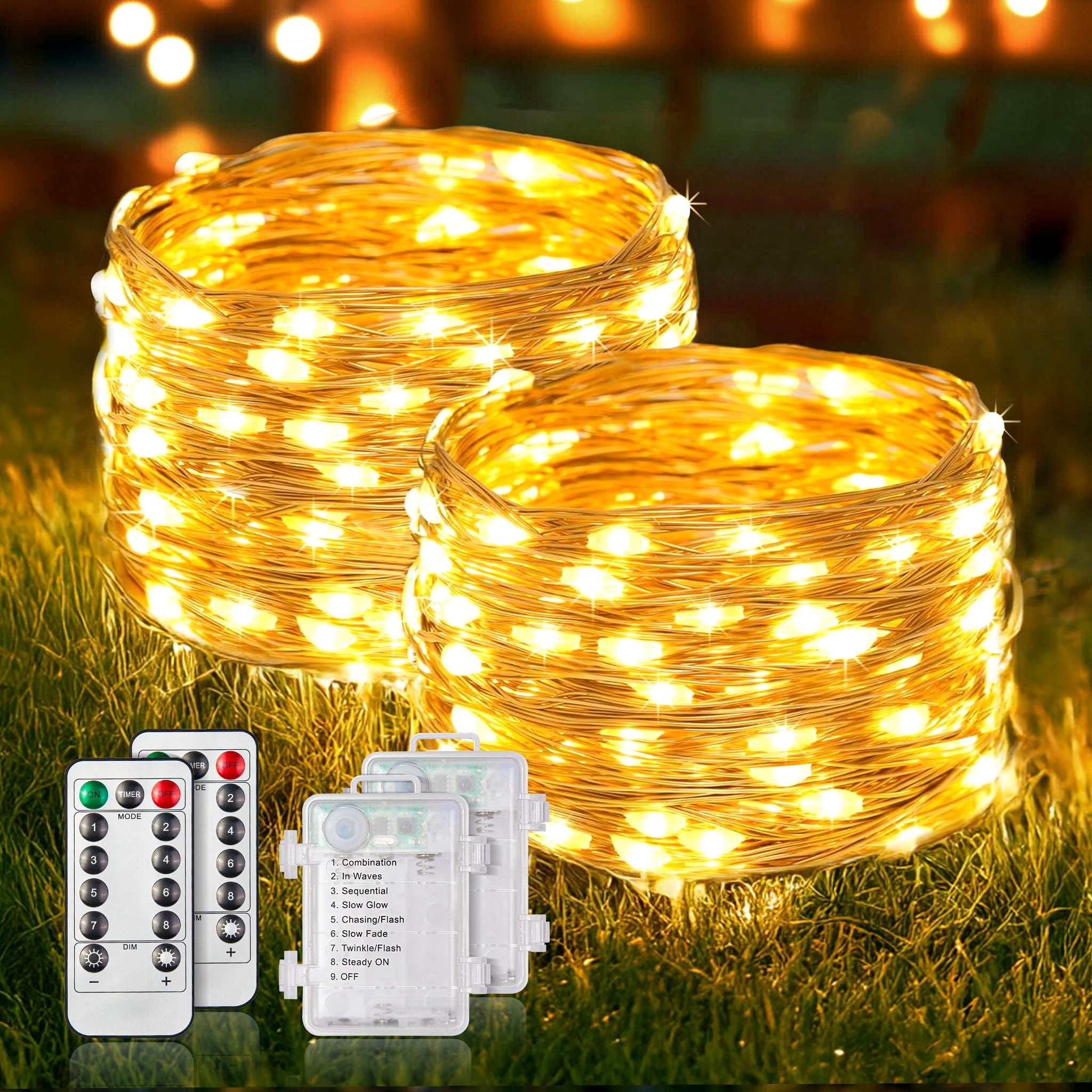 Photo 1 of 33ft 100 LED Fairy Lights Battery Operated with Remote, HALHSAP Battery Powered String Lights, Waterproof Twinkle Fairy Lights for Bedroom DIY Party Wedding Indoor Outdoor Christmas Decorations 2 PACK
