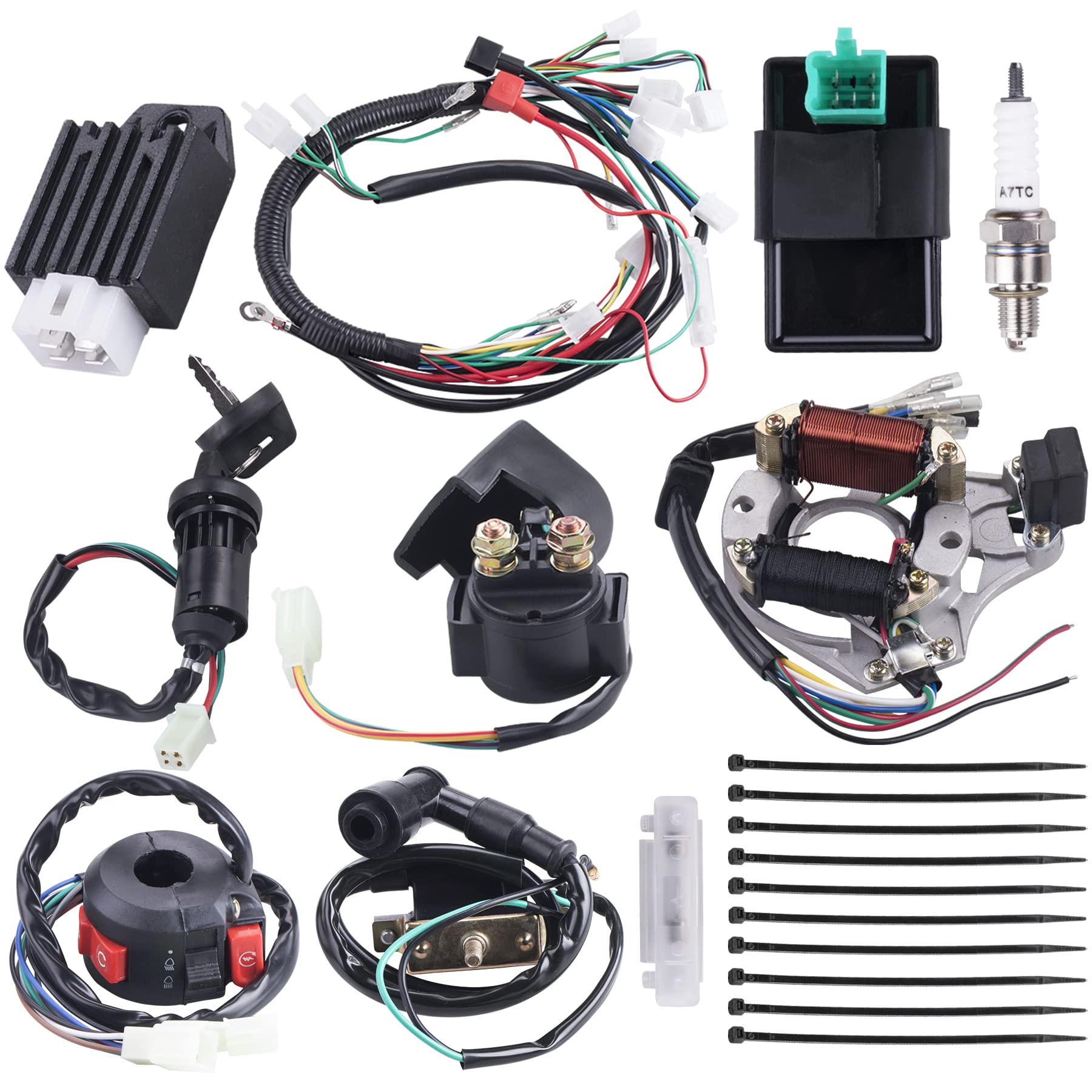 Photo 1 of Complete Electrics Wiring Harness Stator Coil CDI Solenoid Relay Compatible with 4 Stroke ATV KLX 50cc 70cc 110cc 125cc-atv Moped Chinese 4 Wheeler Go Kart Parts by OTOHANS AUTOMOTIVE