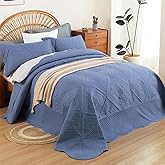 Cmfshape Super King Quilt 128x120-Blue California King Bedspread with 2 Pillow Shams-Mordern Bedding Set for All Season-Soft Lightweight Coverlet to Floor