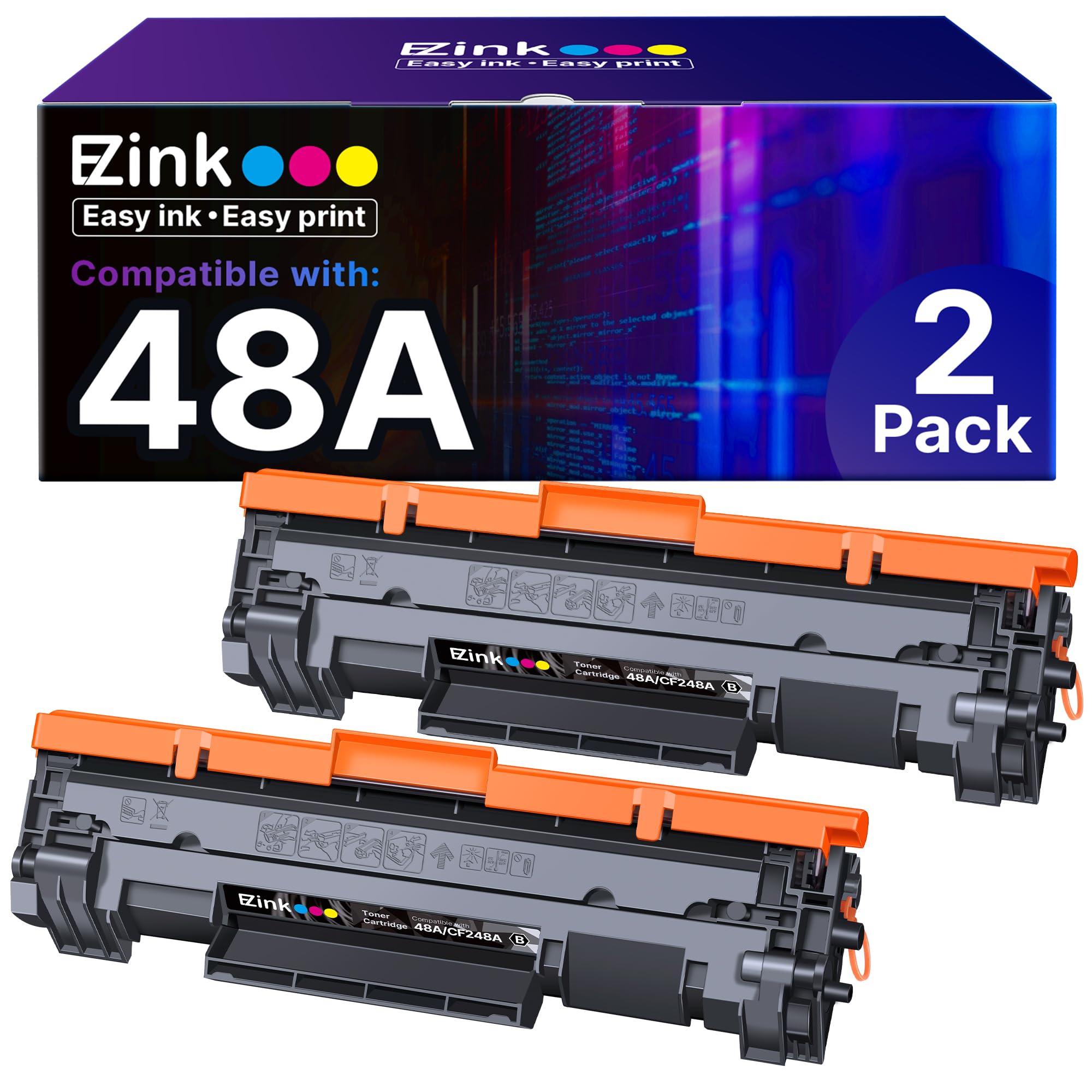 E-Z Ink 48A CF248A Compatible Toner Cartridges Replacement for HP 48A Toner Cartridge Black CF248A to use with Pro M15w M28w M29w M31w M28a M29a M30w M15a M16a M16w Printer (Black, 2 Pack) Image