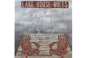 IHR 20-Count 3-Ply Cocktail Beverage Paper Napkins, 5 x 5-Inches, Lake House Rules