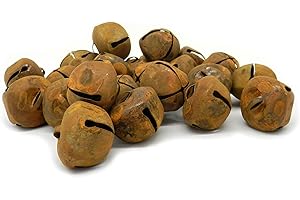 CVHOMEDECO. Country Primitive Craft Rusty Tin Jingle Bells for Crafting, Designing and Decorating, 1-3/16 Inch, Packages of 24.