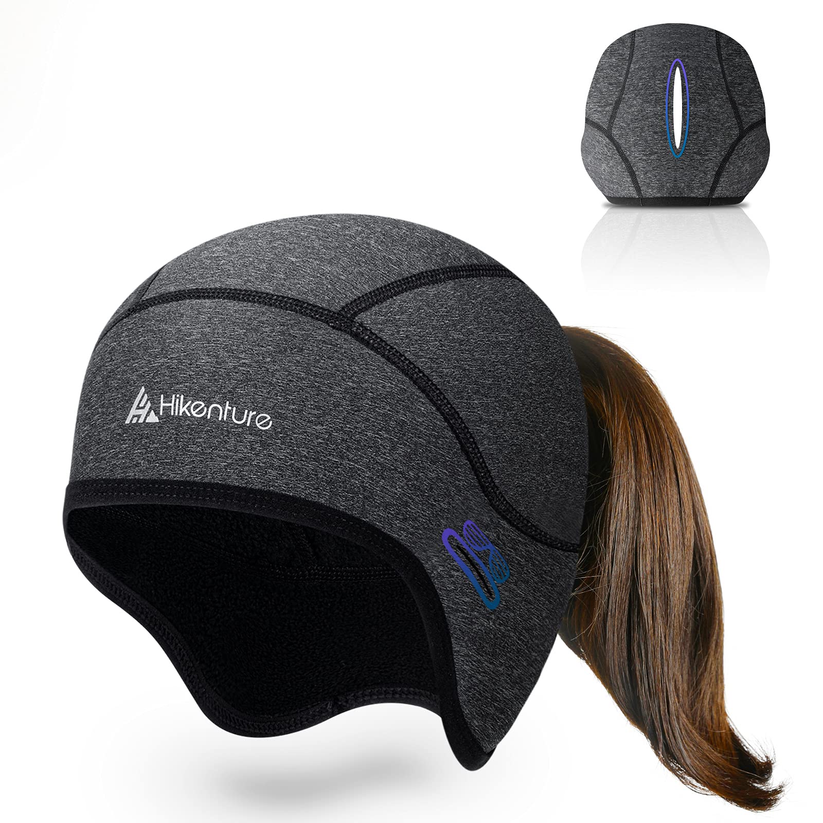HIKENTURE Women's Winter Bicycle Hat [With Braid Hole] - Cycling Hat Under Helmet Women's - Underhelmet Hat Bicycle Helmet - Helmet Base Hat Ski Helmet - Bicycle E Bike Running Accessories Women's
