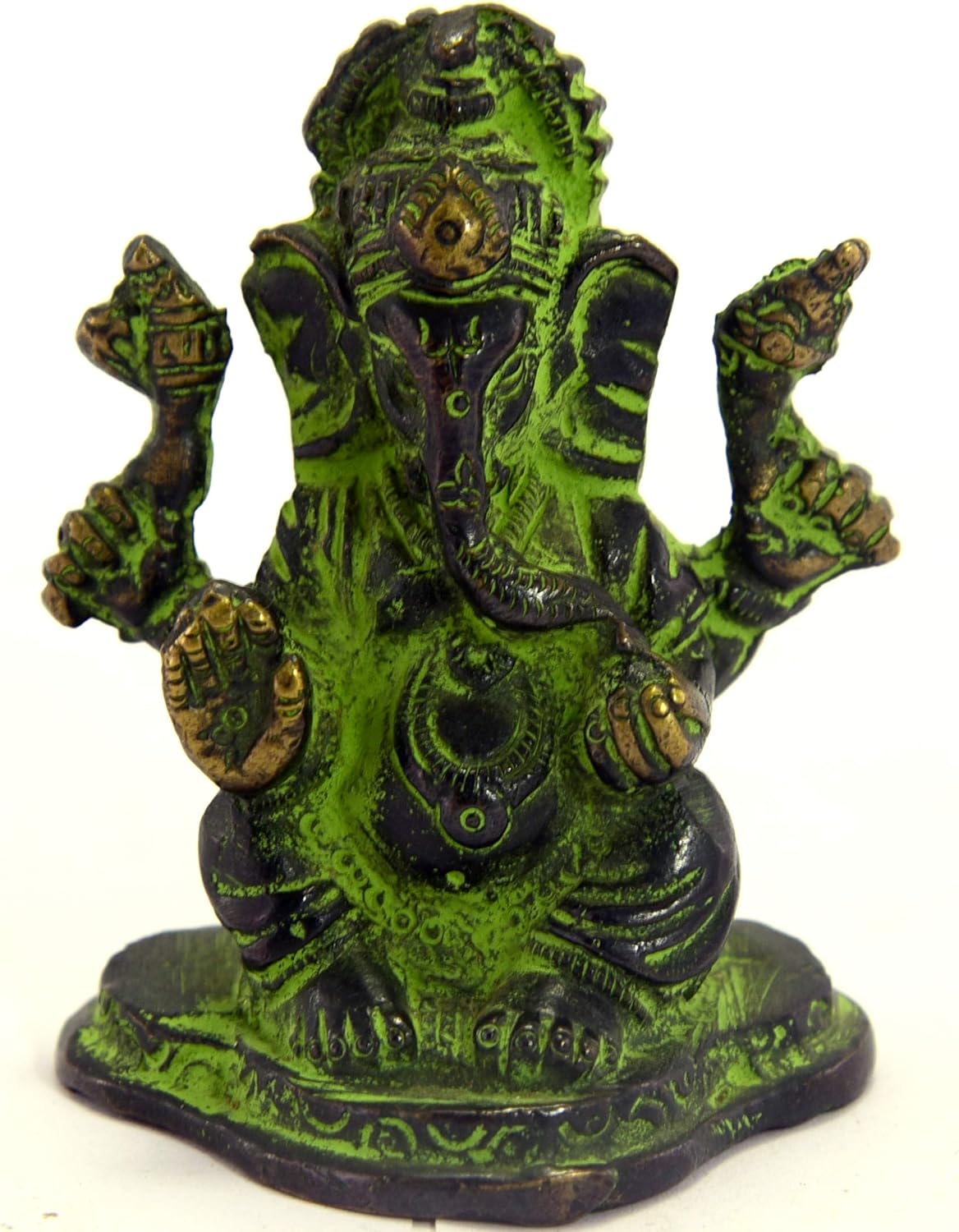 Novelika Amzing Lord Ganesh Brass Idol Sculpture Statue for Home Decor and Gifting (Green)