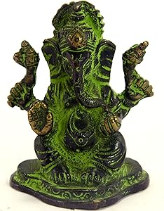 Novelika Amzing Lord Ganesh Brass Idol Sculpture Statue for Home Decor and Gifting (Green)