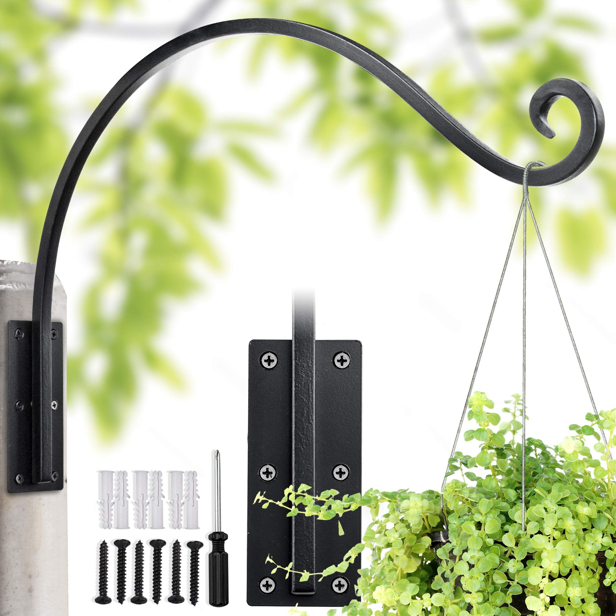 Photo 1 of Lifyzoon Heavy Duty Plant Hanger Bracket (22"/Black) Outdoor Hand-Forged Hanging Plant Bracket Durable and Stable Bird Feeder Hanger