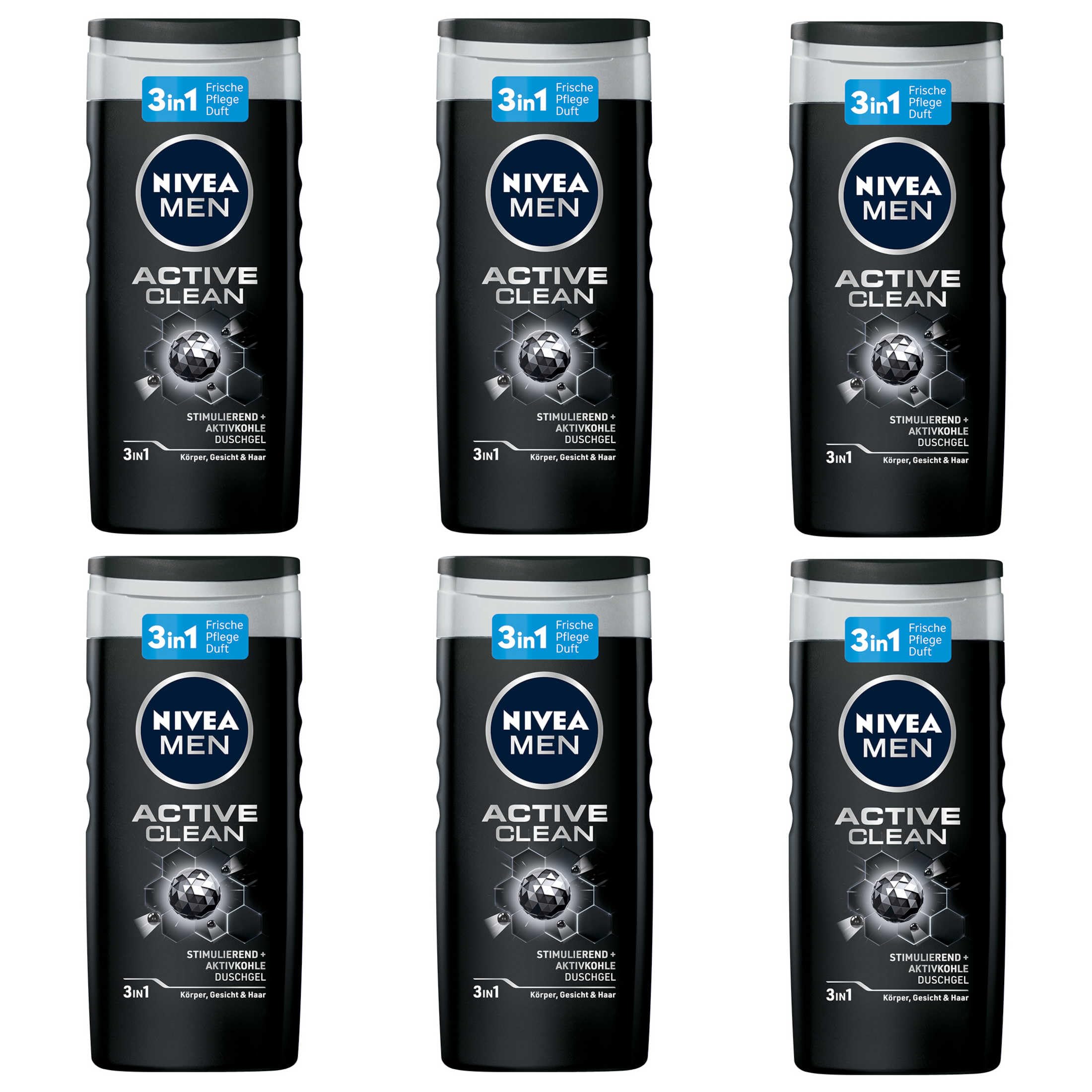 6 x Nivea Men Active Clean Shampoo Gel for Men