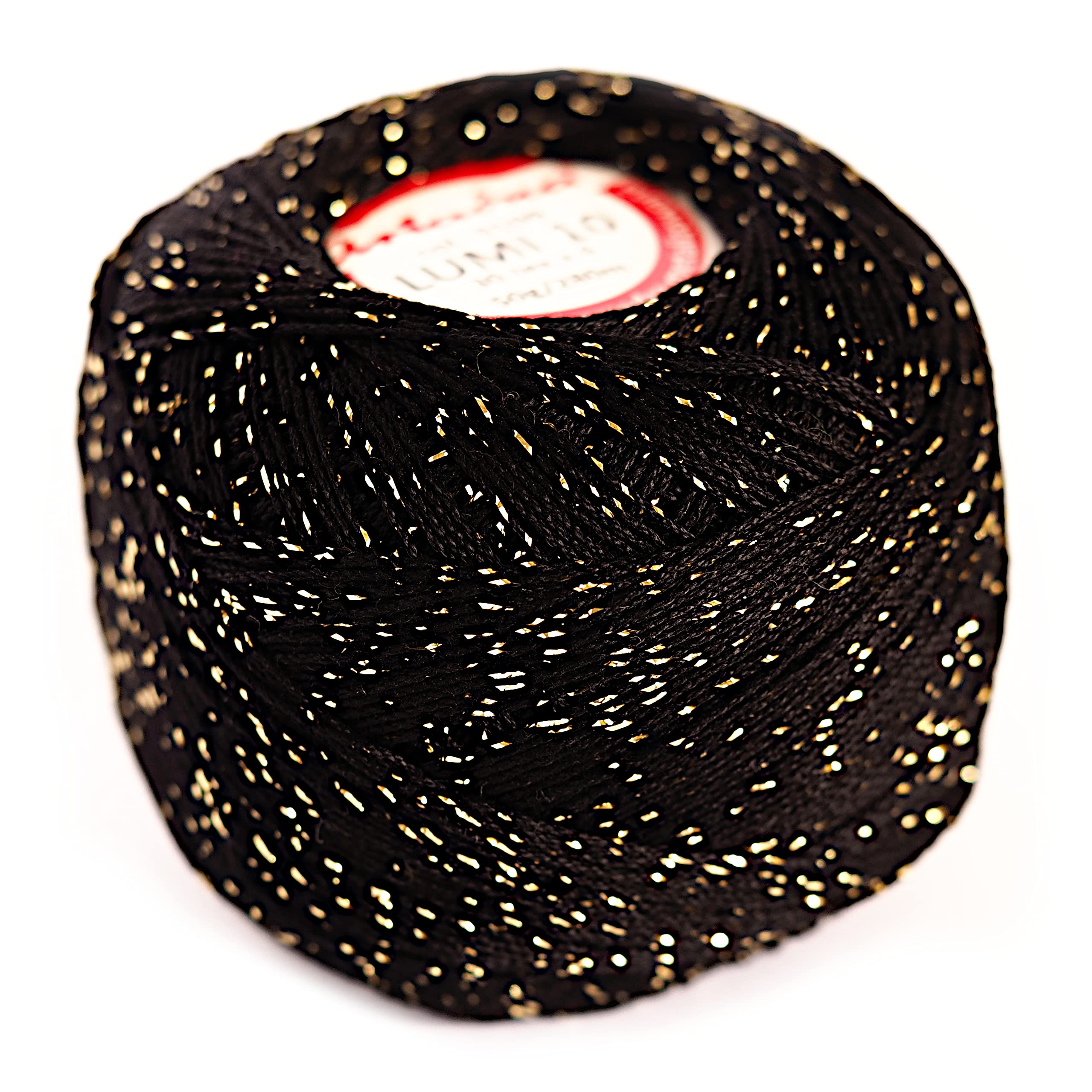 Crochet Cotton with Metallic Thread Size 10 Ball Yarn Spool Thread 50g LUMI (Black/Gold 109) — image 1