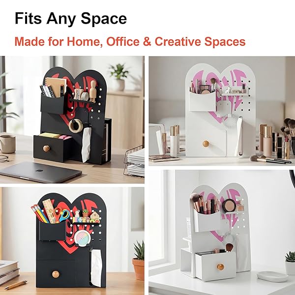 MAGNETIC PEGBOARD ORGANIZER FOR OFFICE DESK, MAKEUP VANITY, STATIONERY STORAGE, GAMING DESKTOP WITH 4 METAL ACCESSORIES DRAWER HOLDER HOOKS MODULAR – HOME DECOR TABLETOP DISPLAY KIDS ROOM – WHITE