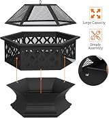 Yaheetech Hexagon Fire Pit Heavy Duty Outdoor Fire Bowl with Mesh Screen and view 9
