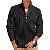 Runcati Mens Quarter Zip Sweater Mock Neck Pullover Ribbed Knit Casual Lightweight Polo Sweaters