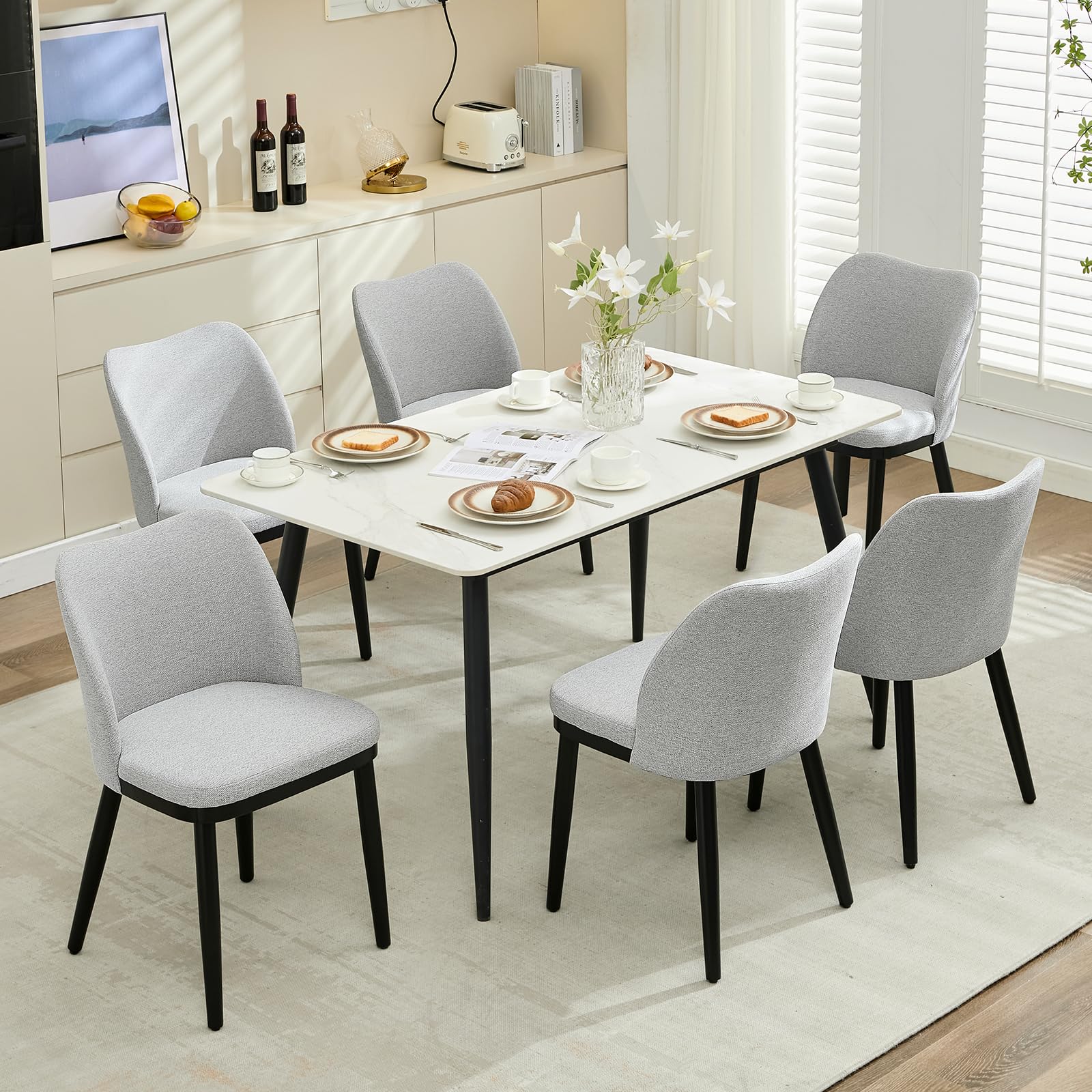 Photo 1 of ***PARTIAL SET - PRICE ADJUSTED******MISSING PARTS*******ONLY 3 CHAIRS INCLUDED, NO TABLE***dainslef 6 Dining Chairs: Upholstered Fabric Dining Room Side Chairs, Chair for Dining Room with Padded Seat and Wood Legs-Modern Dining Chairs for Restaurant, Kit
